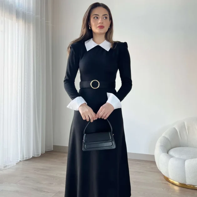Robe Midi Élégante à Col Chemise – Chic & Intemporelle