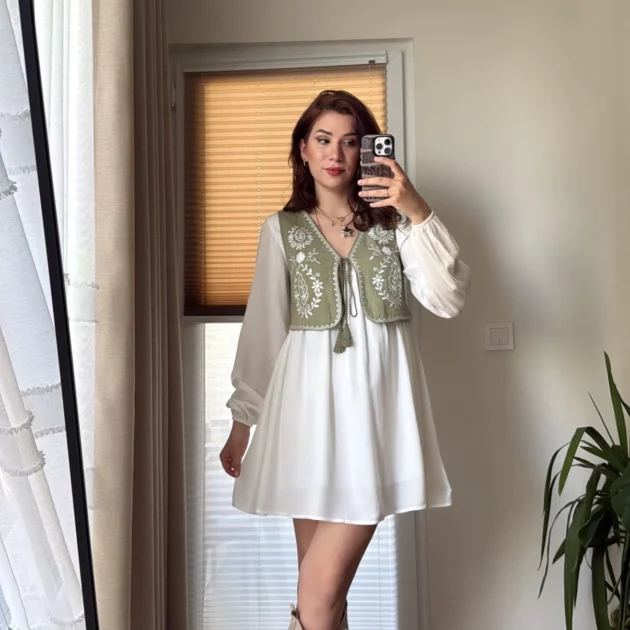 Robe gilet blanche - kaki