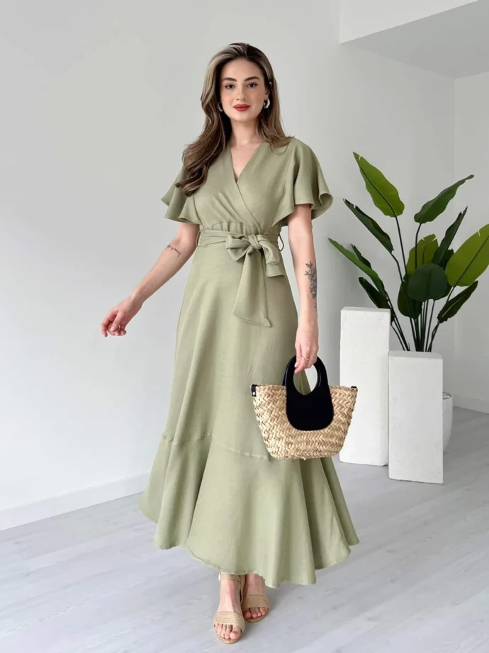 Robe en lin avec manches à volants